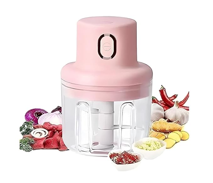 Portable Electric Mini Food Chopper for Kitchen | USB Rechargeable Vegetable Cutter & Garlic Chopper with Stainless Steel Blades | Multipurpose Mini Food Processor for Daily Cooking | Pink
