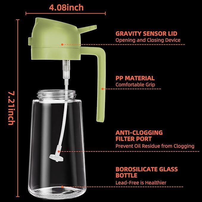 Glass Oil Sprayer and Dispenser Bottle 500ml | 2-in-1 Spray & Pour Oil Bottle for Cooking, Salad, Air Fryer & BBQ | Green Glass Oil Spray Bottle for Kitchen Use