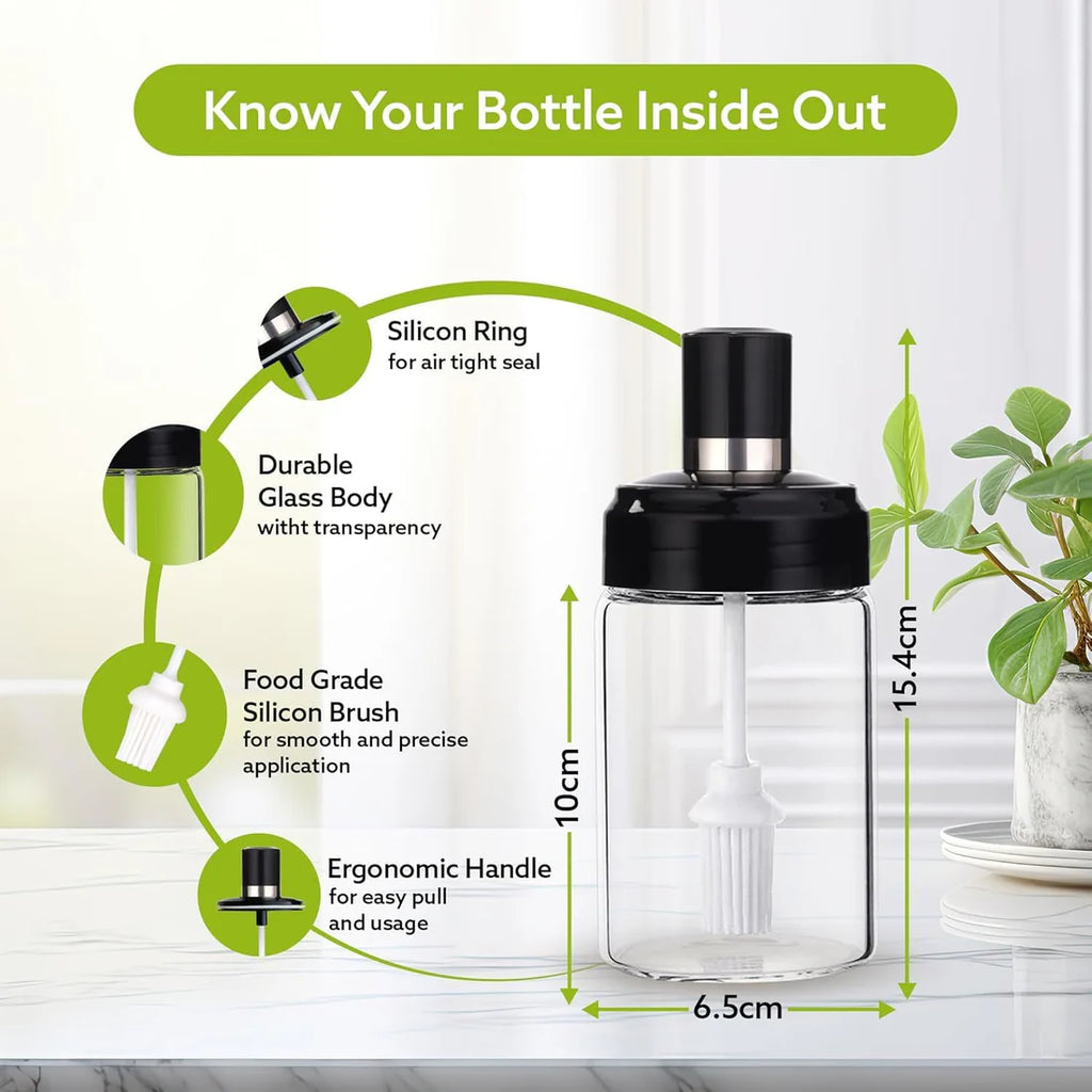 Clear Glass Oil Dispenser Bottle Integrated Silicone Basting Brush (250ml Approx)