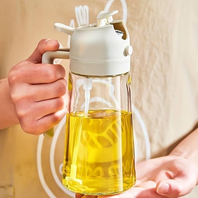 Glass Oil Sprayer and Dispenser Bottle 500ml | 2-in-1 Spray & Pour Oil Bottle for Cooking, Salad, Air Fryer & BBQ | Green Glass Oil Spray Bottle for Kitchen Use