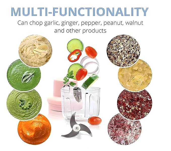 Portable Electric Mini Food Chopper for Kitchen | USB Rechargeable Vegetable Cutter & Garlic Chopper with Stainless Steel Blades | Multipurpose Mini Food Processor for Daily Cooking | Pink